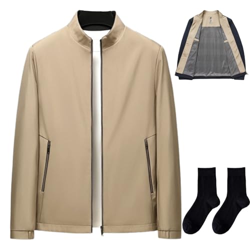 LONGLUAN Aviationp Men's Standing Collar Zipper Casual Jacket, Men's Lightweight Zip up Jacket Blazer with Pocket