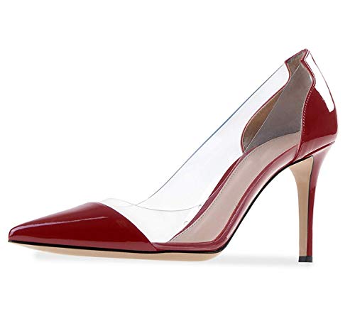 SAMMITOP Women's 80mm Pointed Toe Transparent Pumps Clear PVC High Heels Dress Shoes2
