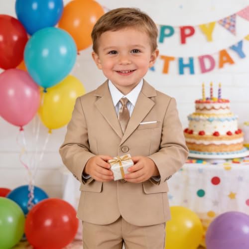 Image of Baby Boy Formal Suit for Toddler Infant Tuxedo Dress Suits | Little Gentleman, Wedding Ring Bearer Outfit, Vest Pants Long-Sleeve Shirt Tie, Birthday Party Christmas Prom, Classic