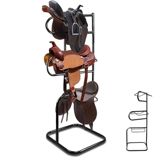 HDYEGY 3 Tier Saddle Rack,Heavy Duty Rotatable Saddle Stand for English and Western Saddles,Horse Tack Storage for Horse Stall,Stable,Tack Room, Garage, Equestrian Shop by HDYEGY - Used condition - US$88.34