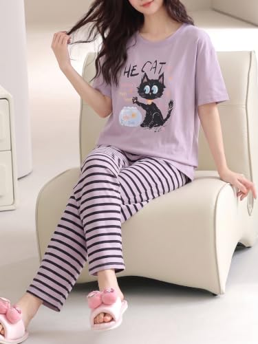 Image of Louis Luxe Cotton Blend Womens Korean Night Dress || Full Pyjama Set || Korean Nightsuit ||Women Nightwear ||Round Neck Full Sleeve Nightsuit || Loungewear || Everyday Nightdress (ND-12)