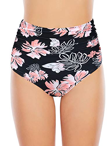 High Waisted Bikini Bottoms Ruched Tummy Control Swimsuits Bottoms Sexy Swim Bottom Bathing Suits For Women Pink Floral Xl #TOP1