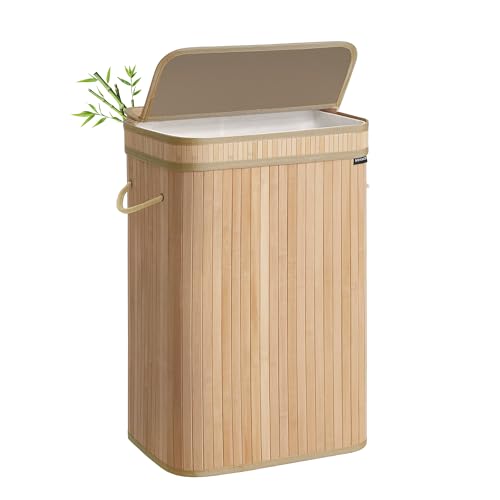 SONGMICS Laundry Hamper with Lid Bamboo Laundry Basket Removable Machine Washable Hamper Basket with Handles 72 L for Laundry Room Bedroom Washroom Natural LCB061N01