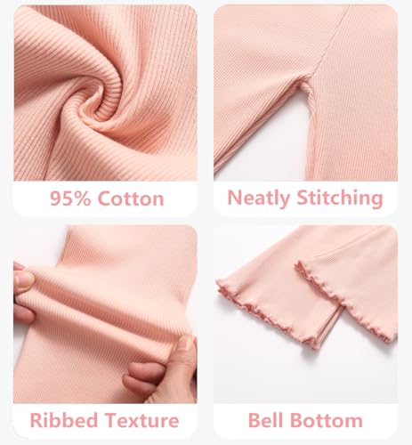 Image of Baby Toddler Girl Flare Pants 4 Pack Girls Ribbed Cotton Leggings | Soft & Stretch,Wide Leg,Comfy Elastic Waistband,Pull-On Style,Solid Color,Ruffle Bell Bottom Pants,Casual Fall Winter Clothes