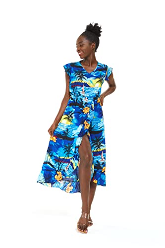 Image of Hawaii Hangover Family Matching Hawaiian Clothes, Sunset Blue | Family matching Hawaiian outfits, Sunset Blue, lightweight rayon, machine washable, tropical print, luaus, cruises