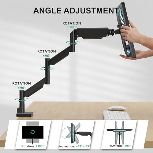 Image of WALI Extra Long Single Monitor Arm for 17-38 inch Screens, up to 26.4 lbs