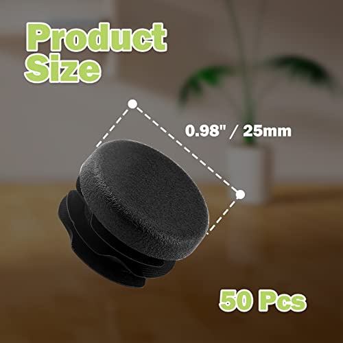 Image of Jiozermi 50 Pcs 1 inch Round Plastic Plug, Black Round Plastic End Cap Furniture Finishing Plug for Pipe Post, Chairs and Furniture