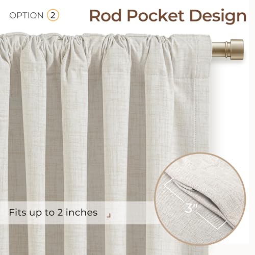 INOVADAY 100% Blackout Curtains 120 Inches Length 2 Panels Set, Back Tab/Rod Pocket Linen Black Out Curtains for Bedroom, Thermal Insulated Window Drapes - Beige, W50 X L120