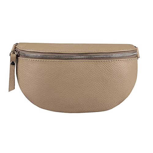 Made in Italy OBC Damen Leder Tasche Gürteltasche Crossbody Hüfttasche Bauchtasche Hüfttasche Umhängetasche Cross-Over Bodybag Schultertasche Handytasche Geldtasche (Helltaupe)
