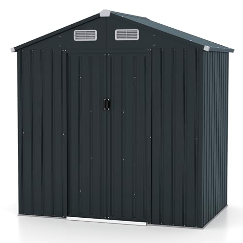 GOPLUS 4.26 m³ Cobertizo de Jardín Estanco con Puerta Corredera y Ventanas, 129 x 193 x 196 cm，Metal Galvanizado, Almacenamiento para Dispositivos, Herramientas de Jardinería