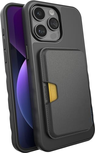 Image of Smartish iPhone 15 Pro Max Slim Case with Wallet for MagSafe iPhones - Gripmunk - Magsafe Compatible Thin Grip Cover + Detachable Magnetic Credit Card Holder - Black Tie Affair
