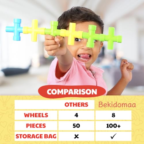 Image of Kid's 100+ Pieces Pipe Blocks Multicolor Educational Toy Constructional Building Blocks Learning Activity for Girls and Boys Ages 3-14 Ideal Gift with Storage Bag