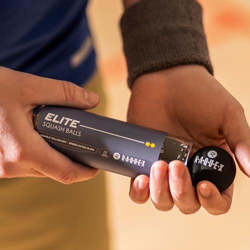 Raquex Squashbälle im 3er-Tube – 4 Geschwindigkeitsoptionen – Elite Doppelgelb, Intermediate Gelb, Rot Squashbälle Anfänger, Junior Blau. Von der WSF zugelassener Squashball