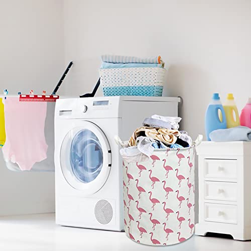 Image of CLOCOR Large Pink Flamingo Laundry Hamper, Baby Girl Laundry Basket,Kids Toy Storage Bins,Nursery Decor,Bedroom,Bathroom,Gift Basket (White Flamingo)