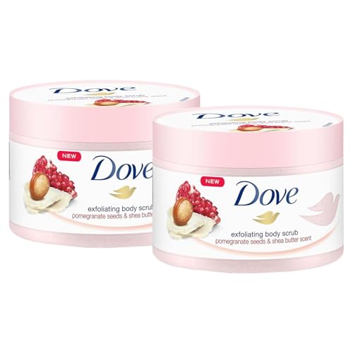 Dove Exfoliante corporal exfoliante con semillas de granada y manteca de karité, 225 ml (paquete de 2)