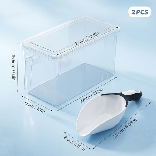 Cubo de hielo con diseño transparente y apilable para congelador con tapa higiénica y cuchara 7