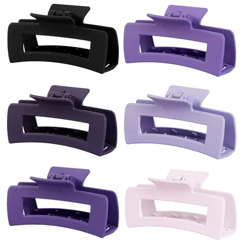 Sisiaipu 4 Inch Big Hair Claw Clips 6 Pcs Large Claw for Thick Hair Square Hair Clips for Women Rectangle Hair Clips Nonslip Acrylic Banana Jaw Clips Hair Accessories for Girls (Purple)