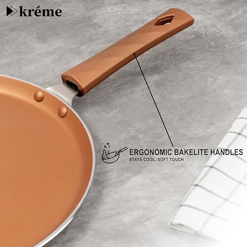 Image of Kreme Sonet Non Stick Dosa Tawa 28cm for Gas Stove & Induction Bottom | Flat Tawa | Roti & Chapati Tawa | Paratha Pan | Uttapam & Pancake Maker | Crepe Pan | Bronze