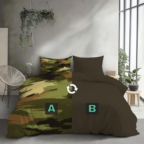 Housse de couette 200x200cm vert olive en textile microfibre premium