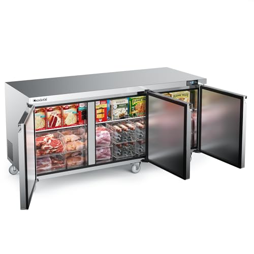 Image of Coolski Commercial Freezer, 72 inchW 3 Door Under Counter Freezer with 20.9 Cu.ft., -13℉to -5℉ Stainless Steel Fan Cooling Worktop Freezer for Restaurant, Bar, Kitchen, Food Truck