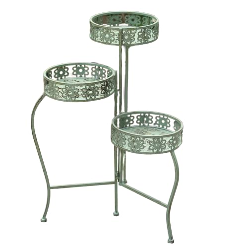 JUNENTER 金属製プラントスタンド 屋内屋外用 3段 3鉢 アイアンプラントスタンド 高さ28インチ 複数の植物用コーナープラントシェルフ 段付きプラントスタンド パティオ ガーデン バルコニー リビングルーム 寝室用