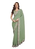 TRENDMALLS Damen Georgette-Stickerei Arbeit Moti Arbeit Frauen Saree (K1001-PIsta)