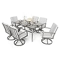 HAPPATIO 7 Piece Patio Swivel Dining Set, Aluminum Outdoor Dining Set for 6,Dining Table and Chairs Set, Patio Dining Furniture with Aluminum Table, Swivel Chairs and Washable Cushions (Gray)