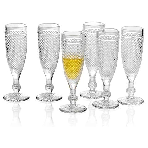 Chroma Champagne Flutes 5.1 oz. set of 6 from 1500 C Tabletop Clear Vintage Stem-ware Premium Goblet Glass for Refreshments Bubble Wine Soda Juice for Wedding Parties Bars Anniversary Birthday Cover