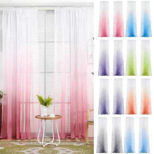 JAXICH Voile Curtain Pink Sheer Curtain Net Curtains for Windows Gradient Color Tulle Window Curtain Voile Window Curtain Window Valance for Living Room Bedroom Coffee Shop 100Wx200H(cm)