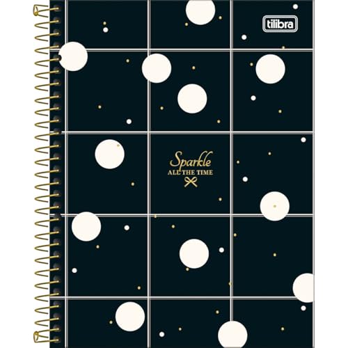 Tilibra - Caderno Espiral Capa Dura Colegial 10 Matérias West Village 160 Folhas - Fundo Preto Quadriculado