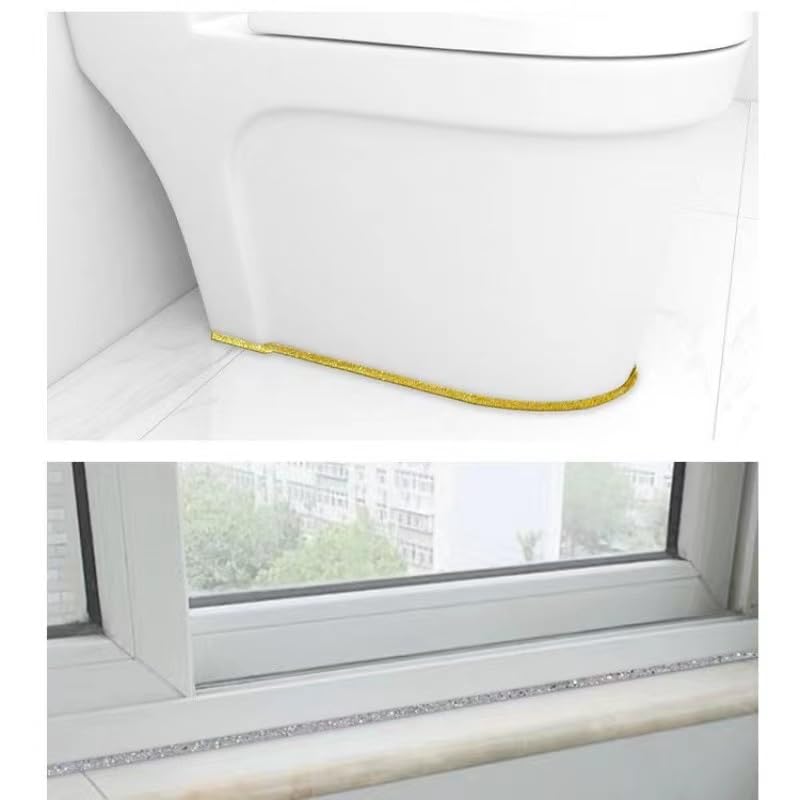 Image of Adhesive Caulk Tape(0.31inx16.4ft),Peel and Stick Trim,Flexible Trim,Adhesive Trim,Self-Adhesive Molding Trim for Wall Edge Corner,Cabinet Edge,Ceilings Edge,Countertops & More (Shiny Gloden)