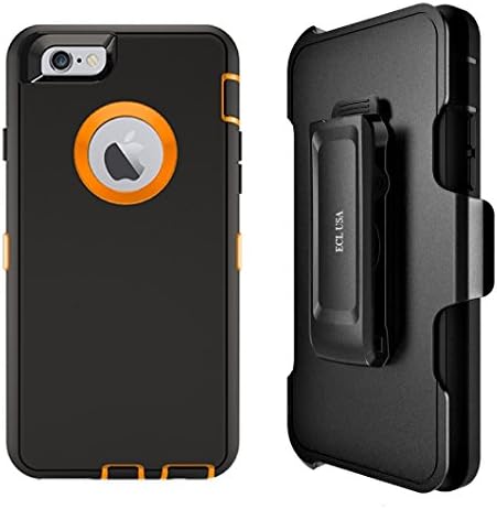ECL USA The Eagle iPhone 6 Plus Case, iPhone 6S Plus Case Heavy Duty Tough Case Cover with Belt Clip Kickstand Holster and Built-in Screen Protector Case for iPhone 6 Plus / 6S Plus (Black Orange)