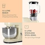 Klarstein Lucia - Stand Mixer, Food Processor and Blender, Meat Grinder, 1300 W, 5 liters, Planetary Mixing System, Mixing Cup, 6-Speed, Various Attachements, Stainless Steel Bowl, Cream - Image 5