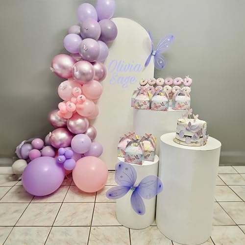 Purple Pink Balloons Garland Arch Kit, 109Pcs Butterfly Purple Balloons Garland Kit 18/10/5 Inch Light Purple Pink Latex Balloons with 3D Butterfly Sticker for Girl Women Birthday Baby Shower