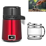 FoundGo 4L蒸留水器　純水蒸留器　デジタル温度表示　1.2L/1時間　750W　304ステンレス製　家庭/ラボ/研究/歯科/旅行/美容用 芳香性植物/クリニック/アルコール/ヒドロゾル作り 水蒸留器+耐熱ガラス容器+日本語説明書 (110V, 赤, デジタル温度表示）