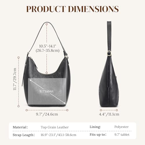 Image of S-ZONE Leather Purses for Women Shoulder Hobo Handbag Rose Pattern Travel | Full Grain Cattle Leather, Fits 9.7-inch Tablet, Daily Casual, Adjustable Shoulder Strap, Multi Pocket Storage