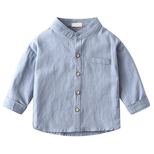 Toddler Boys Long Sleeve Cotton Button Down Shirt Solid Dress Shirts Tees Tops