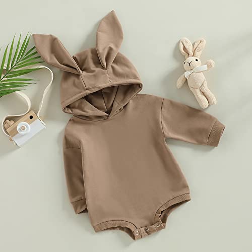 Creairy Infant Baby Boy Girl Easter Outfit Bunny Ears Hoodie Romper Sweatshirt Rabbit Long Sleeve T-Shirt Jumpsuit (Khaki , 3-6 Months ) #TOP6
