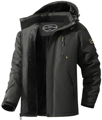 MAOYSSEN Herren Skijacke Winterjacke wasserdicht Mantel winddicht Baumwolle Fleece gefüttert Jacke Multifunktionstaschen