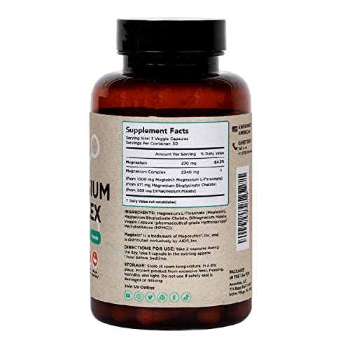 Amandean Magnesium L-Threonate Complex. Threonate, Glycinate, Malate Supplement. 90 Veggie Capsules. High Absorption Magtein + Bisglycinate Chelate + Dimagnesium Malate. Brain Health, Sleep, Calm*. #TOP2