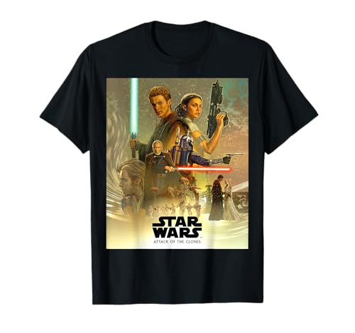 T-shirt Star Wars Attack of the Clones mural en coton anti-déformation