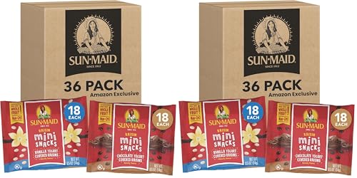Image of Sun-Maid Vanilla & Chocolate Yogurt Coated Raisins Variety Packets - 0.5 oz Mini Snack-Size Bag - Yogurt Covered Dried Fruit Snacks (Amazon Exclusive) (Pack of 72)