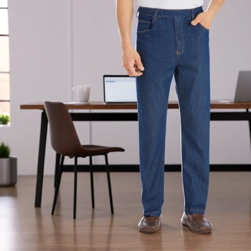 Collections Etc Men's Classic Denim Styling Cotton Pull-On Jeans3