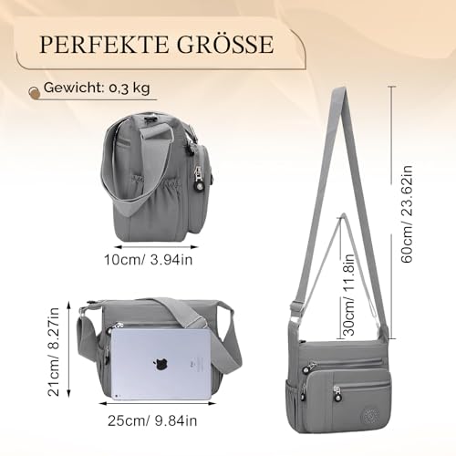 Womens Cross Body Bag Casual Umhängetasche Handtasche Multi Pocket Messenger für den täglichen Gebrauch Einkaufen (grau)
