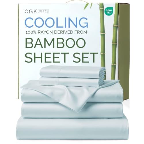 100% Rayon Derived From Bamboo - Bamboo Sheets Twin Size - White | Cooling Sheets for Hot Sleepers, Soft, Breathable Hotel Bedding, 1 Flat & 1 Fitted & 1 Pillowcase w/ 16 Inch Deep Pockets