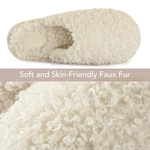 RockDove Set of 2 Pairs - Women's Size 9, Faux Shearling Closed Back Slipper (Beige) Twirl Fleece Fuzzy House Scuff (Pearl White)3