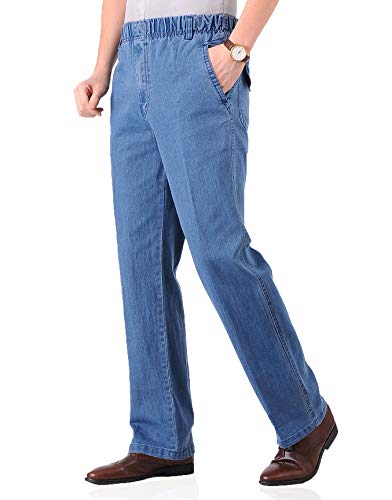 Soojun Mens Casual Loose Fit Elastic Waist Denim Pants, Denim Blue, 40W x 32L - Thumbnail 3