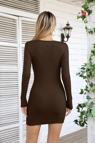 Image of Valiamcep Women's Long Sleeve Dress Crewneck Bodycon Dresses Ribbed Knit Slim Fit Casual Mini Dress