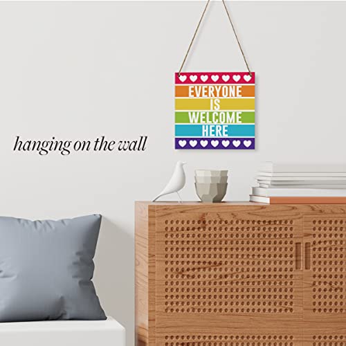 Rustic Love Heart Decor Welcome Sign Wood Wall Art Wall Hanging Decor Inspirational Funny Diversity Pride Wooden Decorative Plaque Sign For Home Door Outdoor Classroom Everyone Is Welcome Here Sign #TOP2