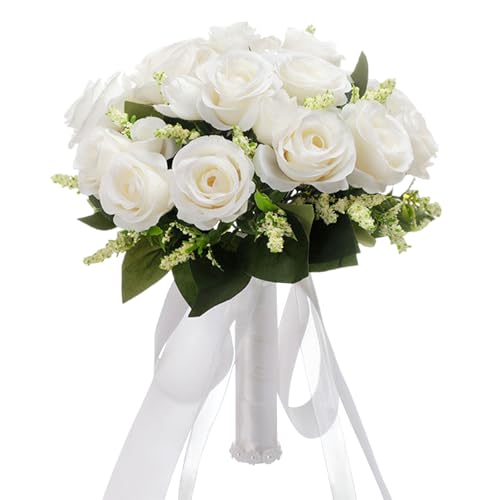 WIKOGDFE Brautstrauß,Brautstrauss,Hochzeitsstrauß,Hochzeit Blumenstrauß Koreanischen Stil Gefälschte Braut Bouquet Blume Künstlich,für Hochzeiten im Freien, Requisiten für Fotoshootings (weiß)